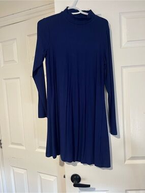 Reitmans Dark Blue Long-Sleeve Mock Neck Swing Dress